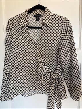 Rachel Zoe Black & White Geometric Wrap Blouse